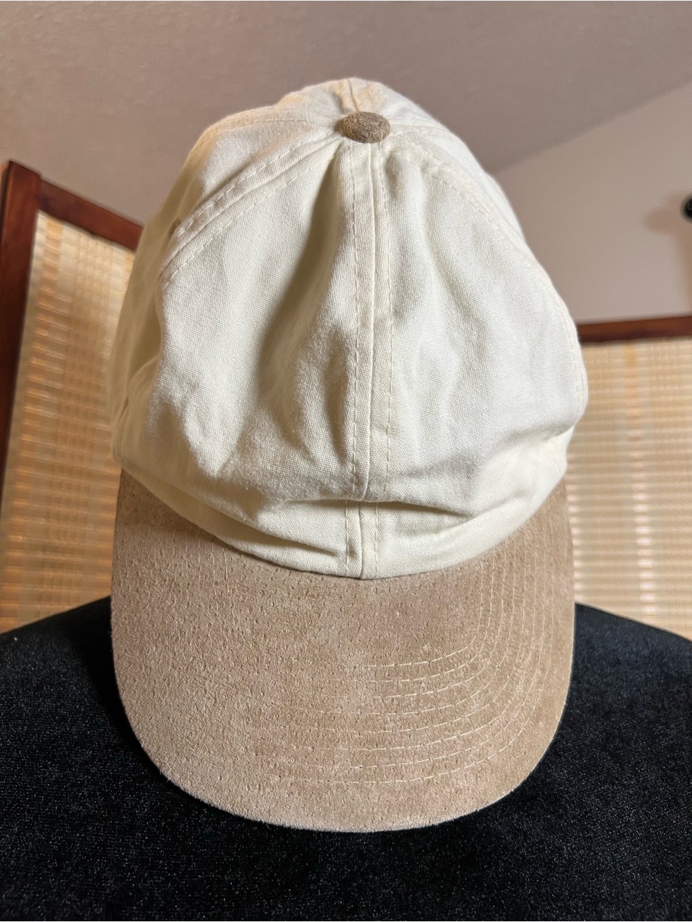 Vintage Cobra Caps Two Tone Suede Brim Dad Hat Off White Beige Green Underbrim